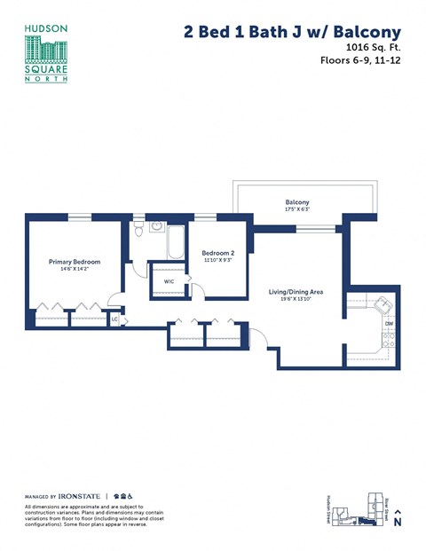 the floor plan of 2 bed 1 bath 3 wd balcony